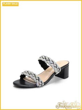 Women's Two Braided Strap Low Block Heel Open Toe Sandals for Wedding Party